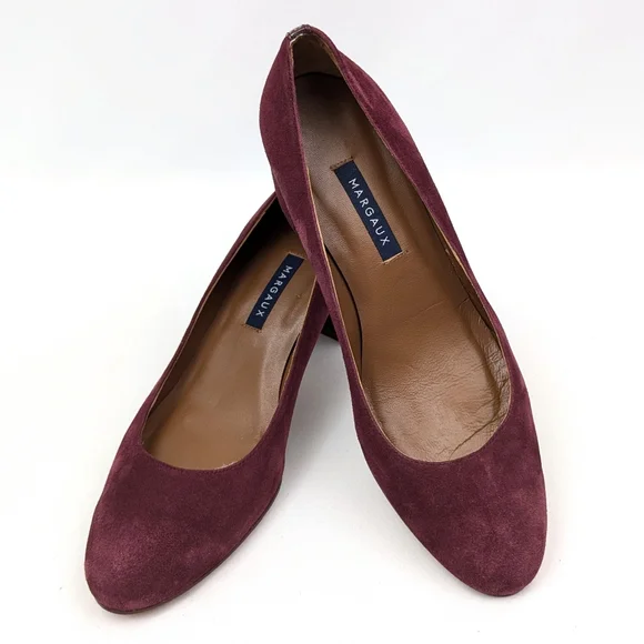Margeaux The Heel Suede Pump Block Heel Patent Leather Accents Burgundy 38.5/8.5 - Picture 15 of 15